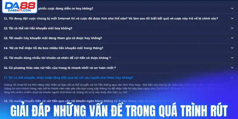 Giải đáp những vấn đề trong quá trình rút tiền Da88